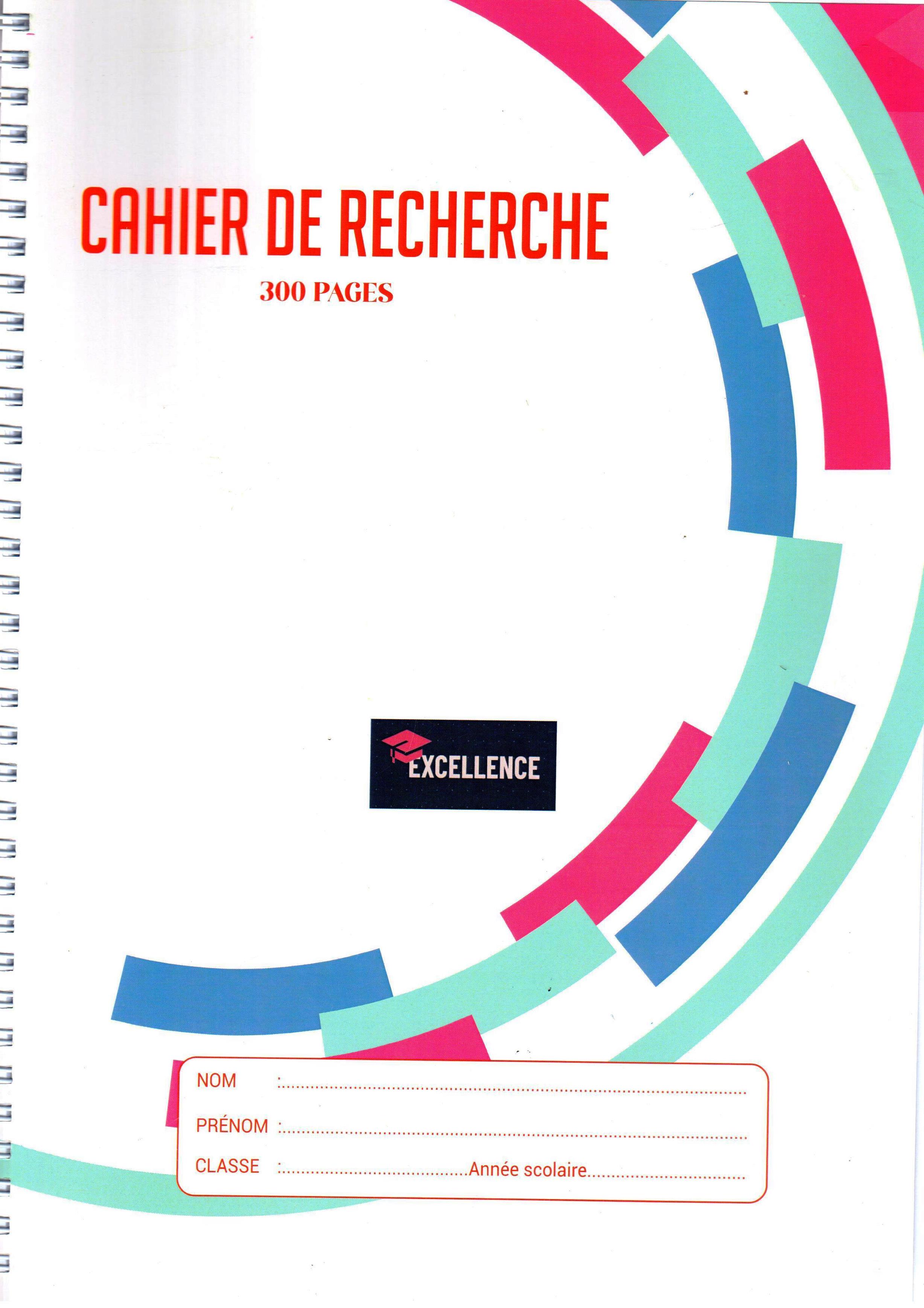 Cahier de recherche 300 pages Excellence avec spirale