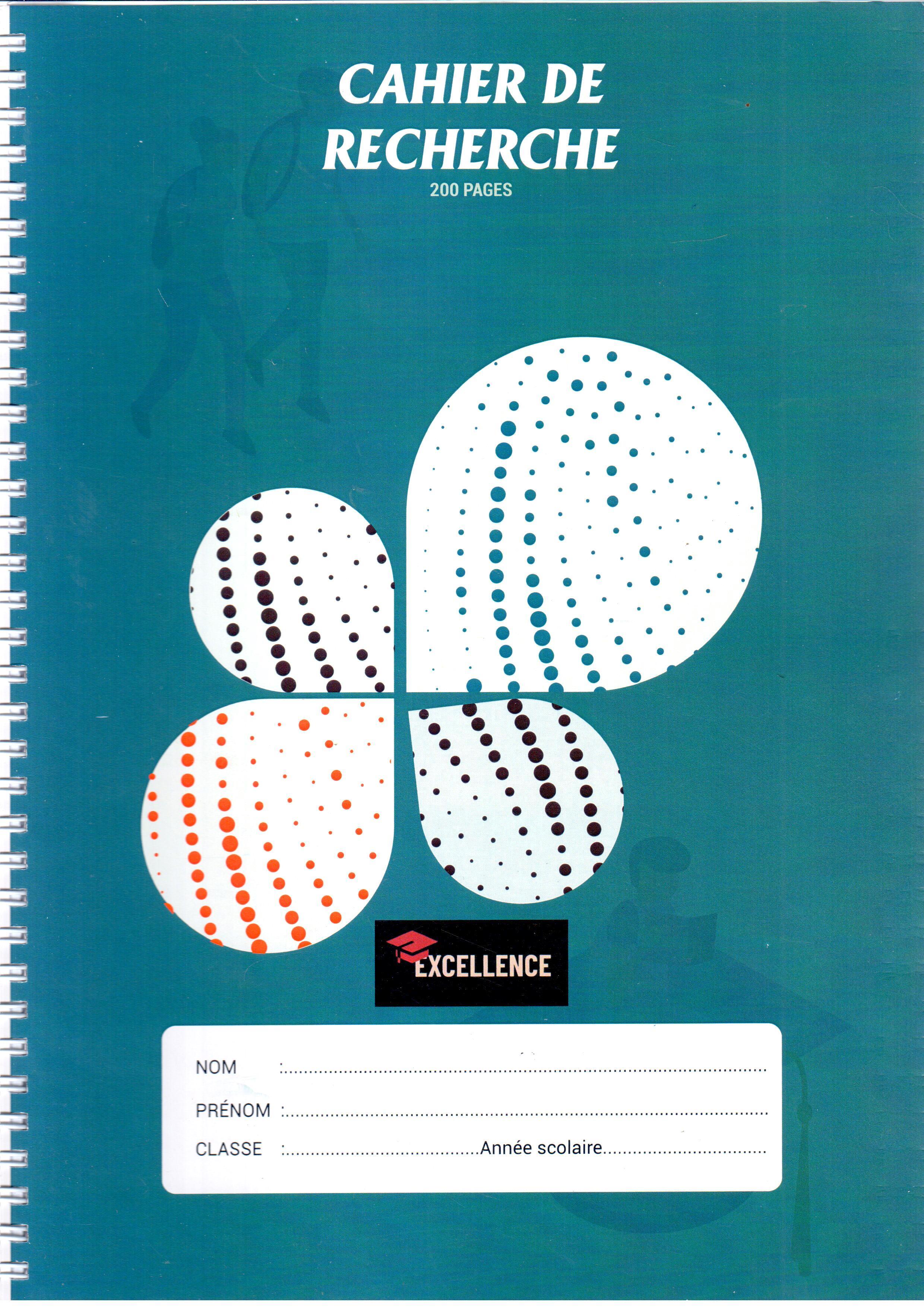 Cahier de recherche 200 pages Excellence avec spirale